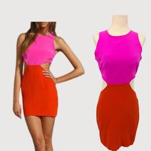 Naven Silk Cut Out Colorblock Dress Fuchsia/Red Size M